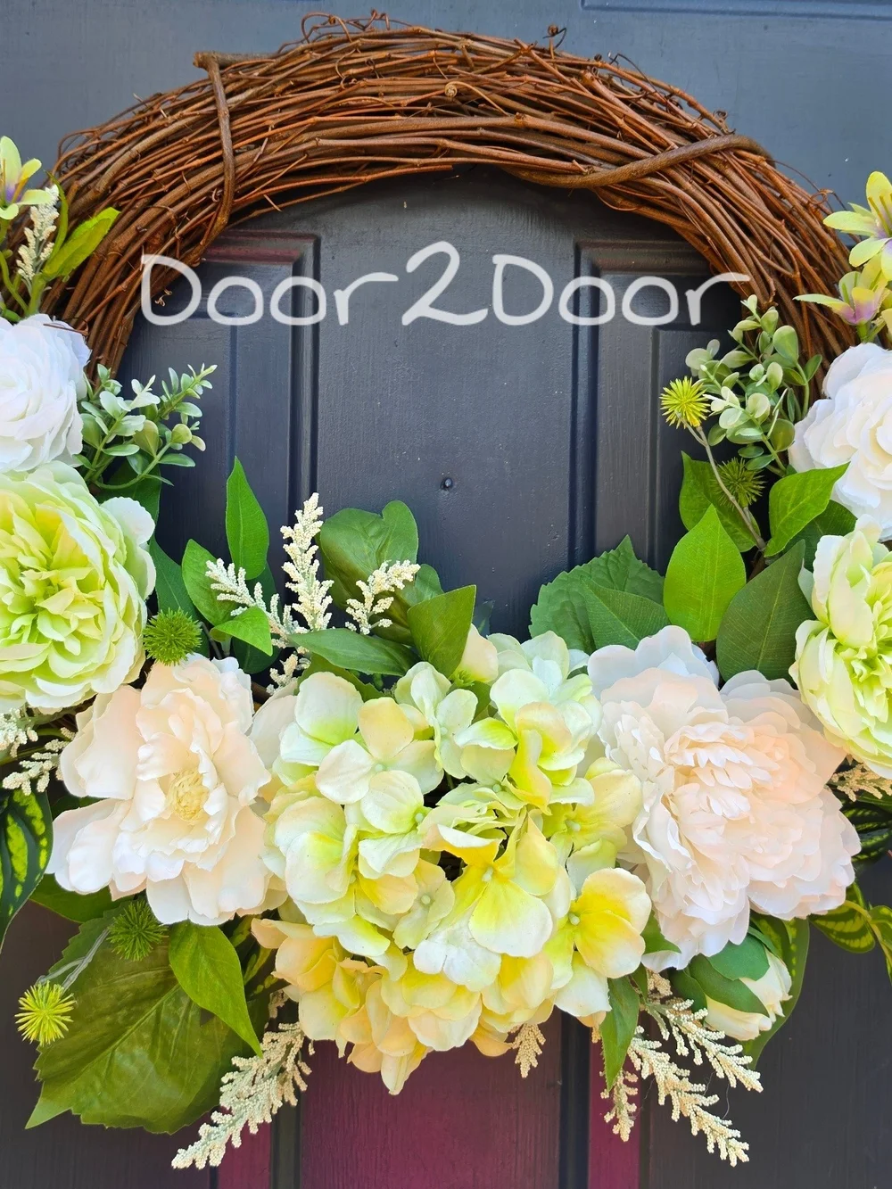 Pale Green & White Floral Grapevine Wreath